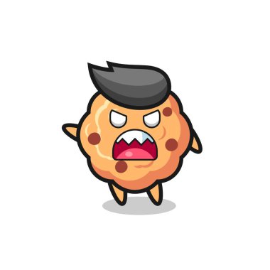 cute chocolate chip cookie cartoon in a very angry pose , cute style design for t shirt, sticker, logo element