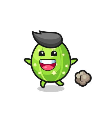 the happy cactus cartoon with running pose , cute style design for t shirt, sticker, logo element