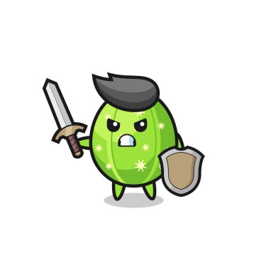 cute cactus soldier fighting with sword and shield , cute style design for t shirt, sticker, logo element