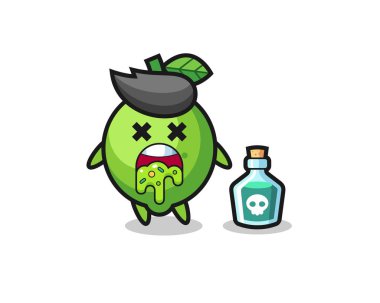 illustration of an lime character vomiting due to poisoning , cute style design for t shirt, sticker, logo element