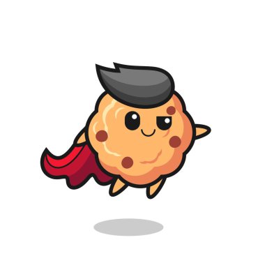 cute chocolate chip cookie superhero character is flying , cute style design for t shirt, sticker, logo element