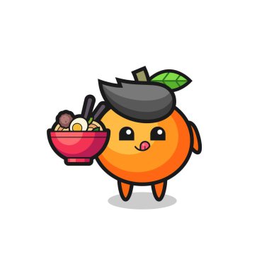 cute mandarin orange character eating noodles , cute style design for t shirt, sticker, logo element