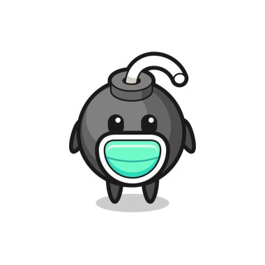 cute bomb cartoon wearing a mask , cute style design for t shirt, sticker, logo element