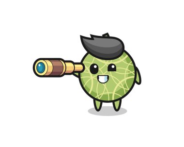 cute melon fruit character is holding an old telescope , cute style design for t shirt, sticker, logo element