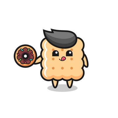 illustration of an cracker character eating a doughnut , cute style design for t shirt, sticker, logo element