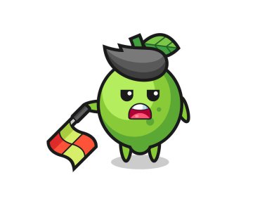 lime character as line judge hold the flag down at a 45 degree angle , cute style design for t shirt, sticker, logo element