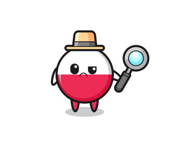 the mascot of cute poland flag badge as a detective , cute style design for t shirt, sticker, logo element