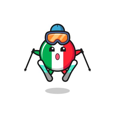 italy flag mascot character as a ski player , cute style design for t shirt, sticker, logo element