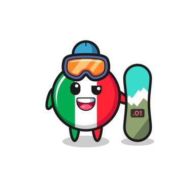 Illustration of italy flag character with snowboarding style , cute style design for t shirt, sticker, logo element
