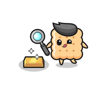 cracker character is checking the authenticity of the gold bullion , cute style design for t shirt, sticker, logo element