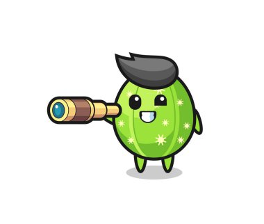 cute cactus character is holding an old telescope , cute style design for t shirt, sticker, logo element