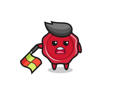 sealing wax character as line judge hold the flag down at a 45 degree angle , cute style design for t shirt, sticker, logo element