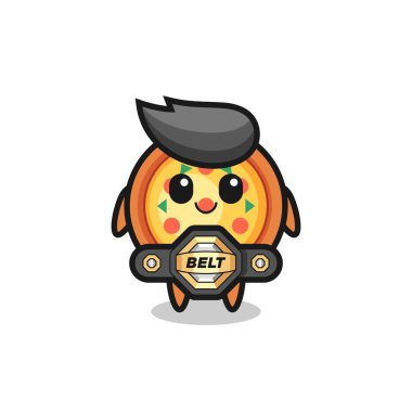 the MMA fighter pizza mascot with a belt , cute style design for t shirt, sticker, logo element