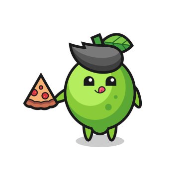 cute lime cartoon eating pizza , cute style design for t shirt, sticker, logo element