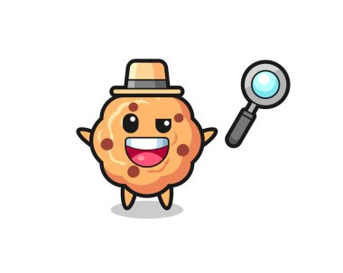 illustration of the chocolate chip cookie mascot as a detective who manages to solve a case , cute style design for t shirt, sticker, logo element