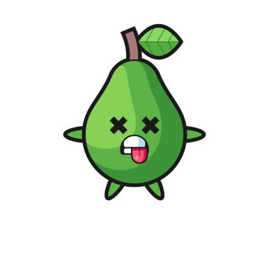 character of the cute avocado with dead pose , cute style design for t shirt, sticker, logo element