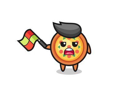 pizza cartoon as the line judge hold the flag up at a 45 degree angle , cute style design for t shirt, sticker, logo element