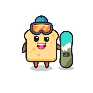 Illustration of bread character with snowboarding style , cute style design for t shirt, sticker, logo element