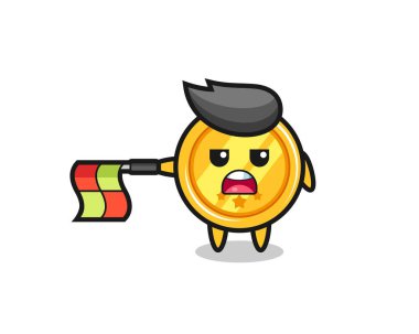medal character as line judge hold the flag straight horizontally , cute style design for t shirt, sticker, logo element