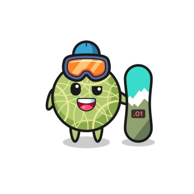 Illustration of melon fruit character with snowboarding style , cute style design for t shirt, sticker, logo element