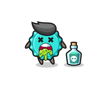 illustration of an bottle cap character vomiting due to poisoning , cute style design for t shirt, sticker, logo element