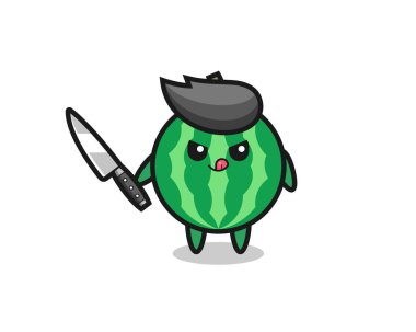 cute watermelon mascot as a psychopath holding a knife , cute style design for t shirt, sticker, logo element