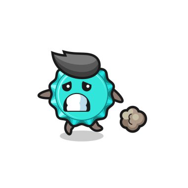 illustration of the bottle cap running in fear , cute style design for t shirt, sticker, logo element