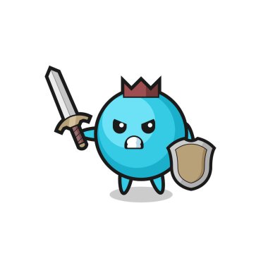 cute blueberry soldier fighting with sword and shield , cute style design for t shirt, sticker, logo element