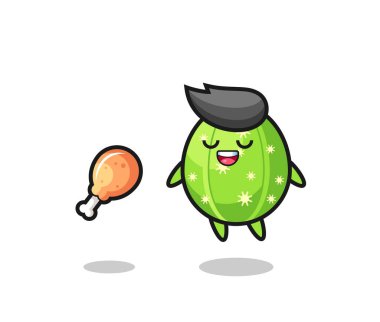 cute cactus floating and tempted because of fried chicken , cute style design for t shirt, sticker, logo element