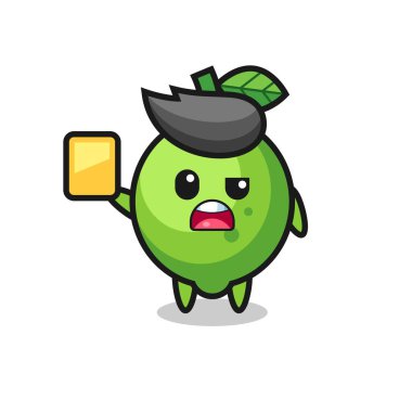 cartoon lime character as a football referee giving a yellow card , cute style design for t shirt, sticker, logo element