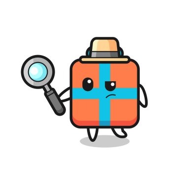 gift box detective character is analyzing a case , cute style design for t shirt, sticker, logo element