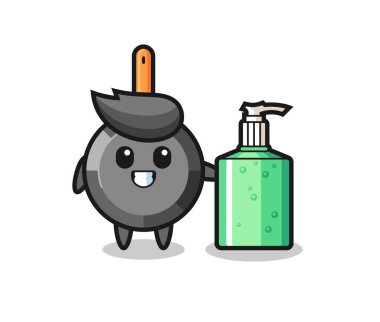cute frying pan cartoon with hand sanitizer , cute style design for t shirt, sticker, logo element