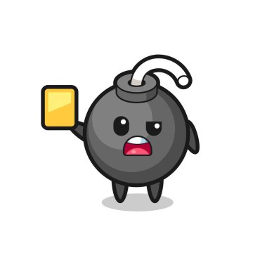 cartoon bomb character as a football referee giving a yellow card , cute style design for t shirt, sticker, logo element