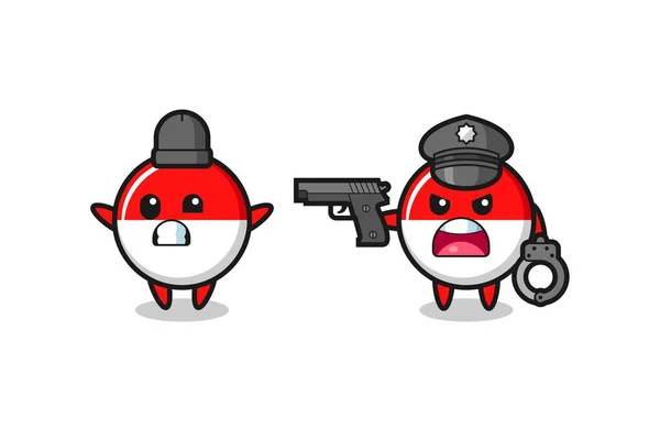 Ilustrace Indonéské Vlajky Lupič Odznak Rukama Nahoru Póza Chycen Policií — Stockový vektor