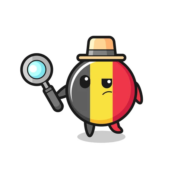 Carácter Detective Insignia Bandera Bélgica Está Analizando Caso Diseño Lindo — Vector de stock