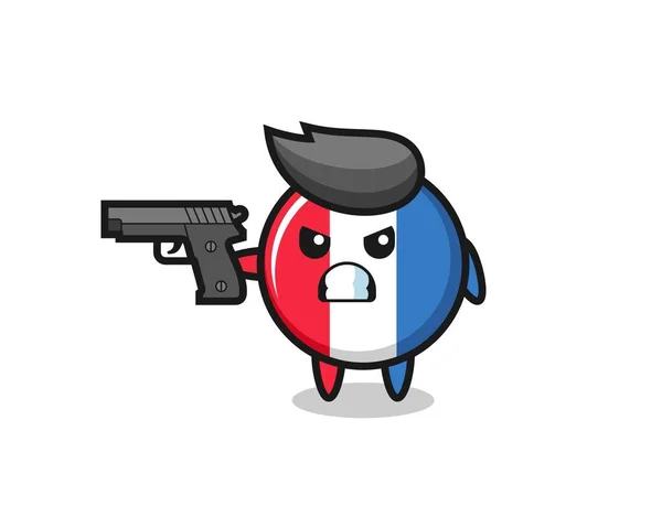 Bandera Francia Lindo Personaje Insignia Disparar Con Una Pistola Diseño — Vector de stock