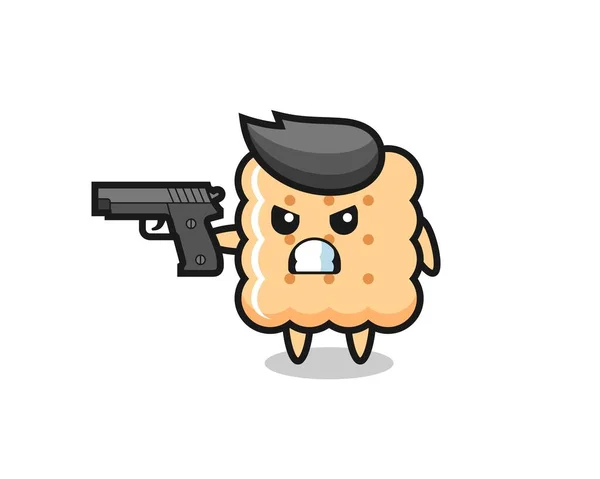 Cute Cracker Character Shoot Gun Cute Style Design Shirt Sticker — Stock Vector