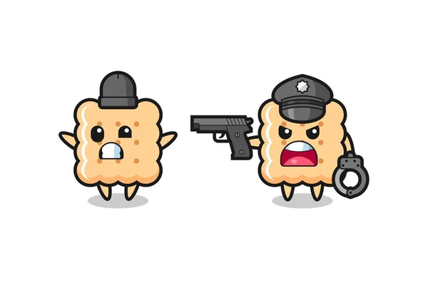 警察抓起双手摆姿势的饼干抢劫犯的图片 T恤衫 标志元素的可爱样式设计 — 图库矢量图片