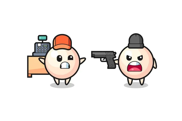 Illust Cute Pearl Cashier Pointed Gun Robber Cute Style Design — Vector de stock