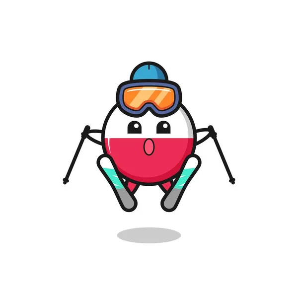 Poland Flag Badge Mascot Character Ski Player Cute Style Design — Stock Vector