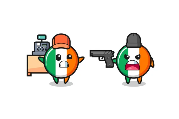 Ilustracja Cute Irlandzka Flaga Odznaka Jako Kasjer Jest Skierowany Pistolet — Wektor stockowy