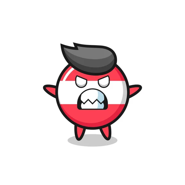 Wrathful Expression Austria Flag Badge Mascot Character Cute Style Design — Image vectorielle