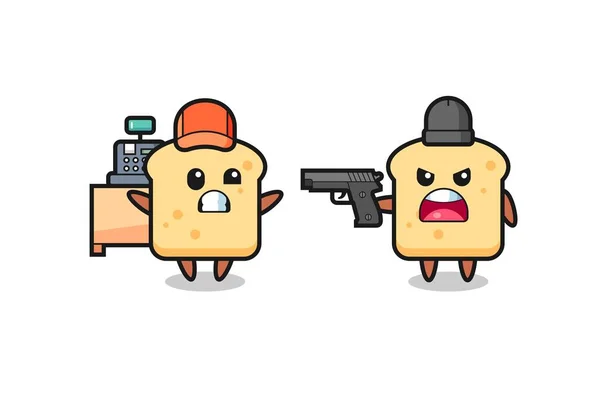 Illustration Cute Bread Cashier Pointed Gun Robber Cute Style Design — ストックベクタ