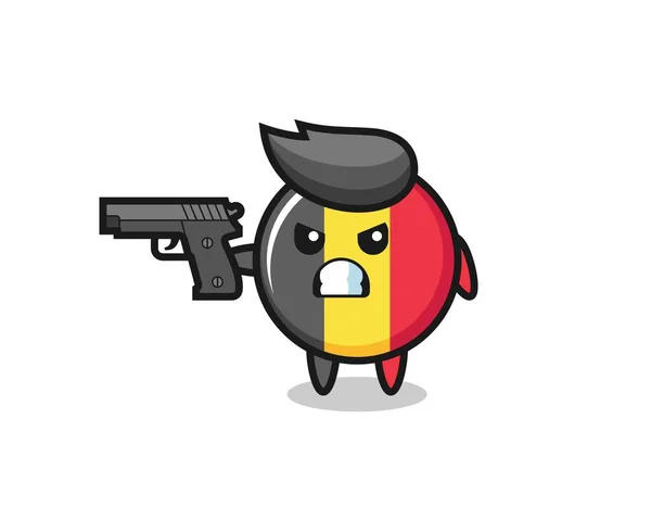 Симпатичный Значок Флага Бельгии Стрелять Пистолета Милый Дизайн Стиля Футболки — стоковый вектор