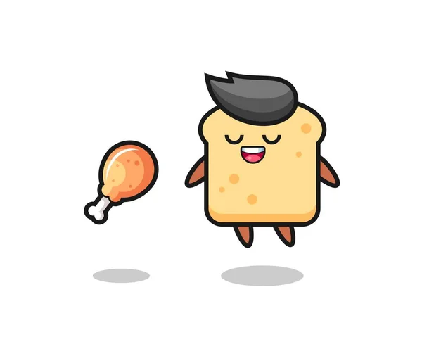可爱的面包因为炸鸡而飘浮和诱惑 T恤的可爱风格设计 标志元素 — 图库矢量图片