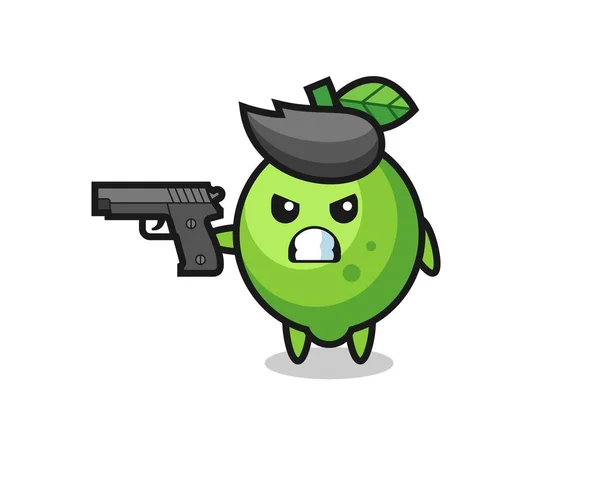 Cute Lime Character Shoot Gun Cute Style Design Shirt Sticker — Stok Vektör