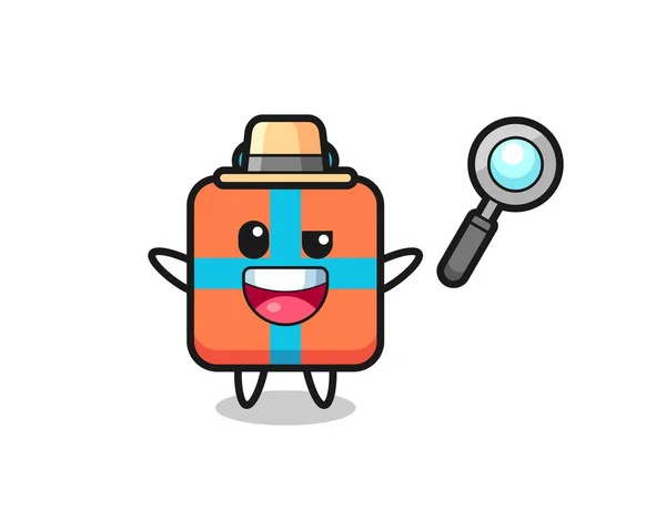 Illustration Gift Box Mascot Detective Who Manages Solve Case Cute — ストックベクタ