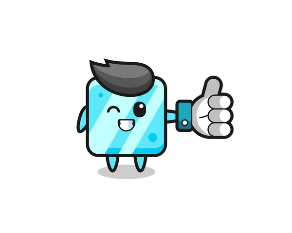 Cute Ice Cube Social Media Thumbs Symbol Cute Style Design — Stock vektor