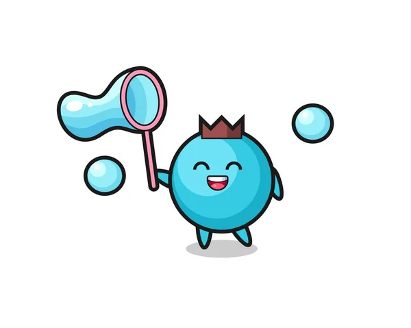 Happy Blueberry Cartoon Playing Soap Bubble Cute Style Design Shirt — Stok Vektör