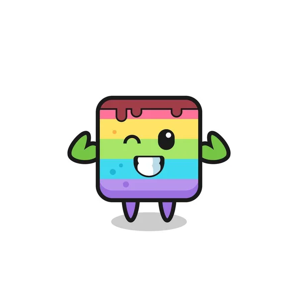 the muscular rainbow cake character is posing showing his muscles , cute style design for t shirt, sticker, logo element